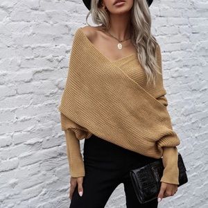 Wrap Chunky Knit Dolman Sweater